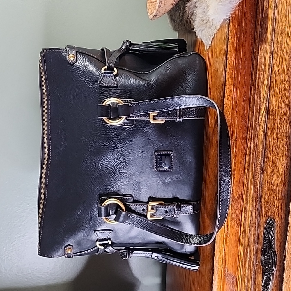 (MAKE OFFER) Dooney & Bourke Florentine Leather Double Strap Tassel Satchel